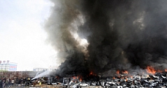 兰州陆上货物交易中心起火 5千台冰箱焚毁