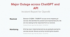 OpenAI发生严重故障ChatGPT崩了 官方回应：已恢复正常